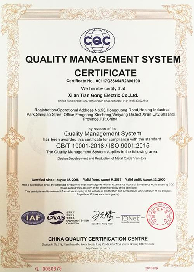 TGE's Updated ISO9001:2015 Quality Management System Certificate